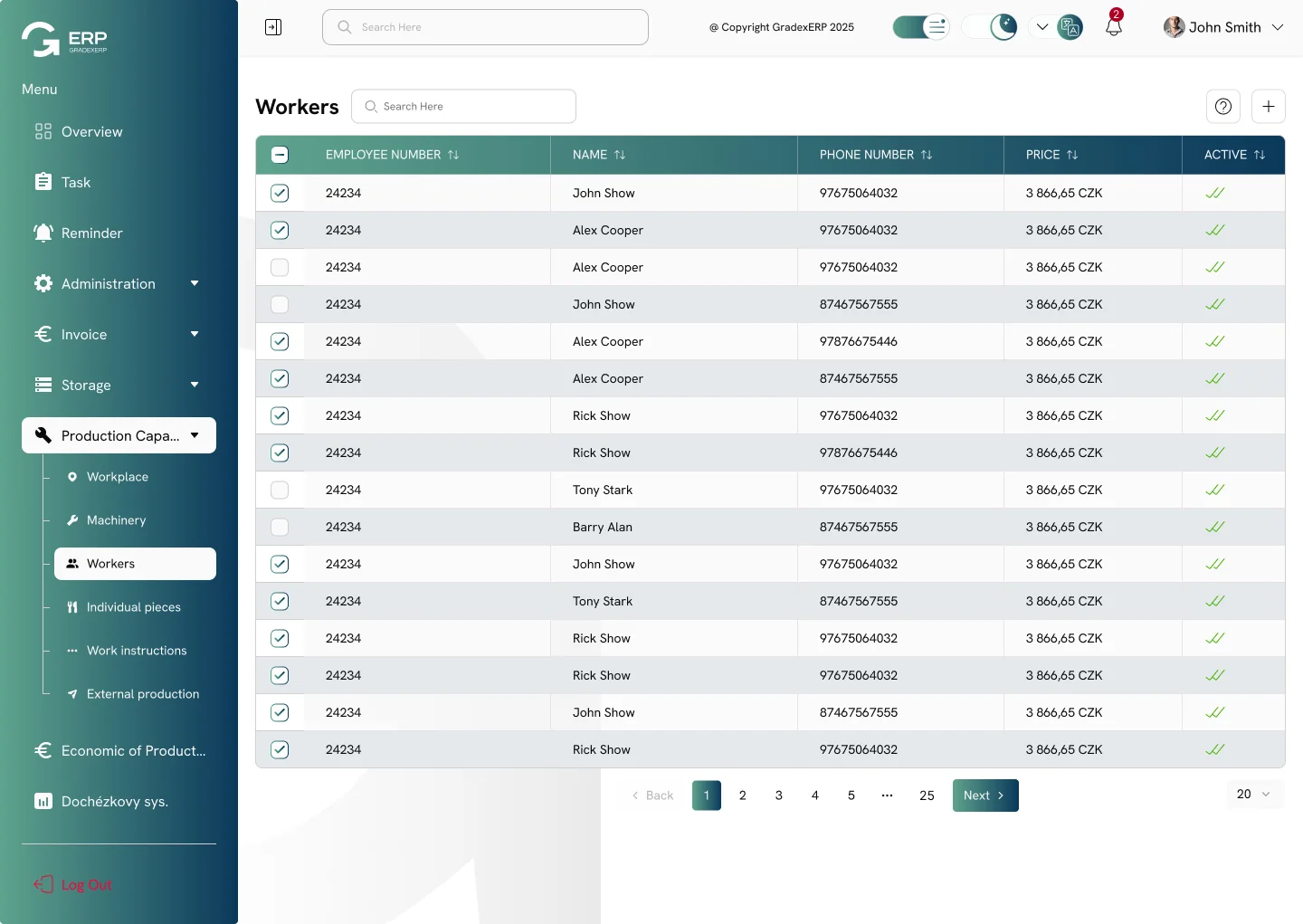 GradexERP — Production and capacity