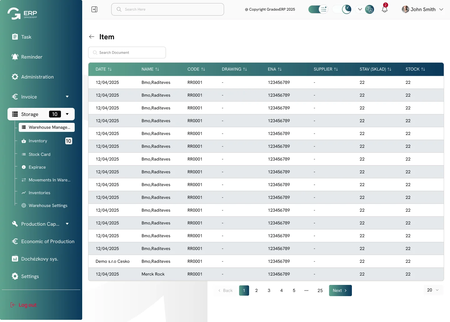 GradexERP — Warehouses and assets